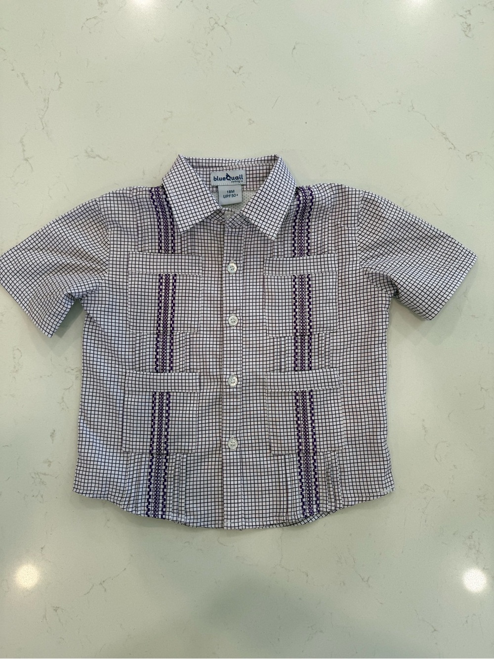 blue quail Purple Check Short-Sleeve Button-Down Guayabera Shirt